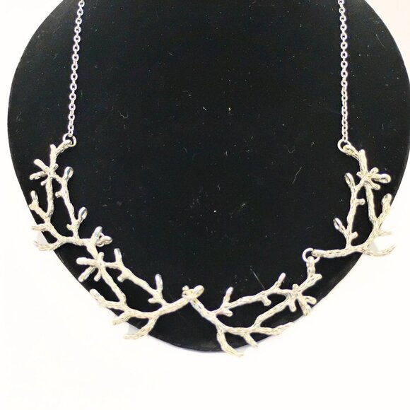Silver Tone Coral Branch Statement Necklace Bib Rustic Deer Antler Western - Picture 1 of 4